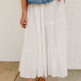 Crinkle Tiered Midi Skirt- White