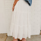Crinkle Tiered Midi Skirt- White