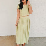 Pleated Linen Maxi Skirt - Light Olive