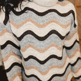 Wave Striped Turtle Neck Sweater - Grey/Taupe