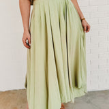 Pleated Linen Maxi Skirt - Light Olive