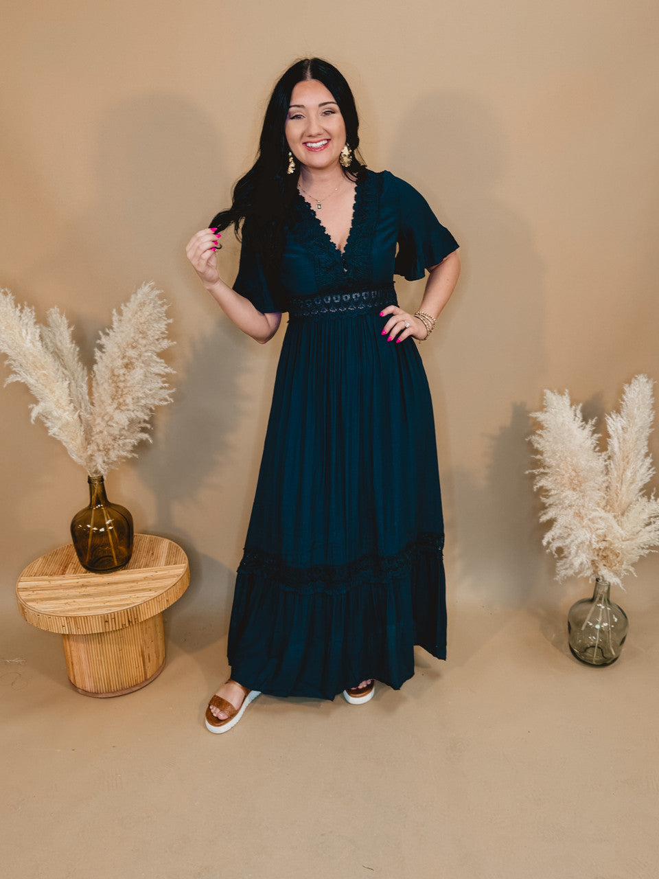 Love You So Crochet Lace Maxi Dress - Navy - Lace and Grace Boutique