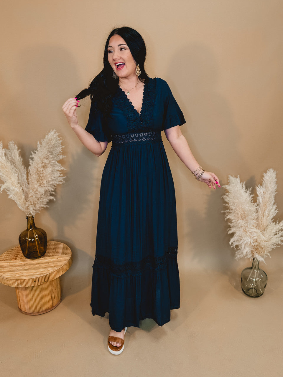 Love You So Crochet Lace Maxi Dress - Navy - Lace and Grace Boutique