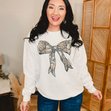 Simply Southern Camo Bow Long Sleeve Crewneck - White