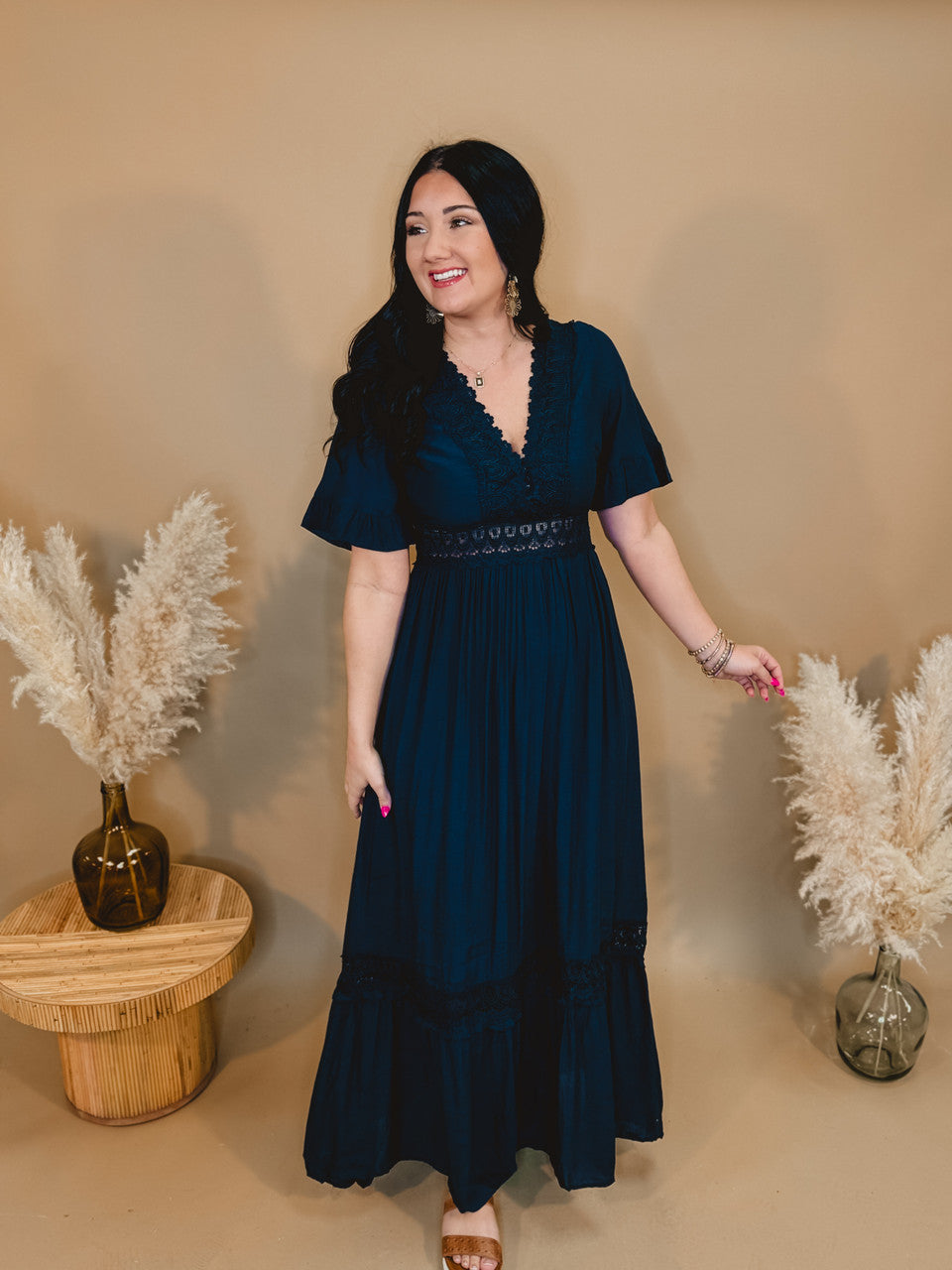 Love You So Crochet Lace Maxi Dress - Navy - Lace and Grace Boutique
