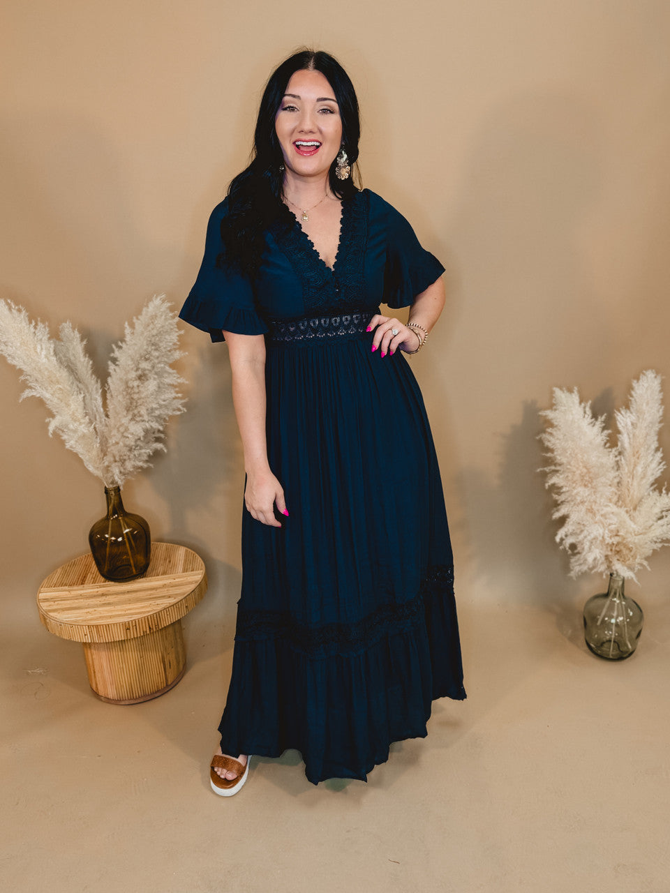 Love You So Crochet Lace Maxi Dress - Navy - Lace and Grace Boutique