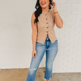 Linen Button Up Vest - Light Mocha