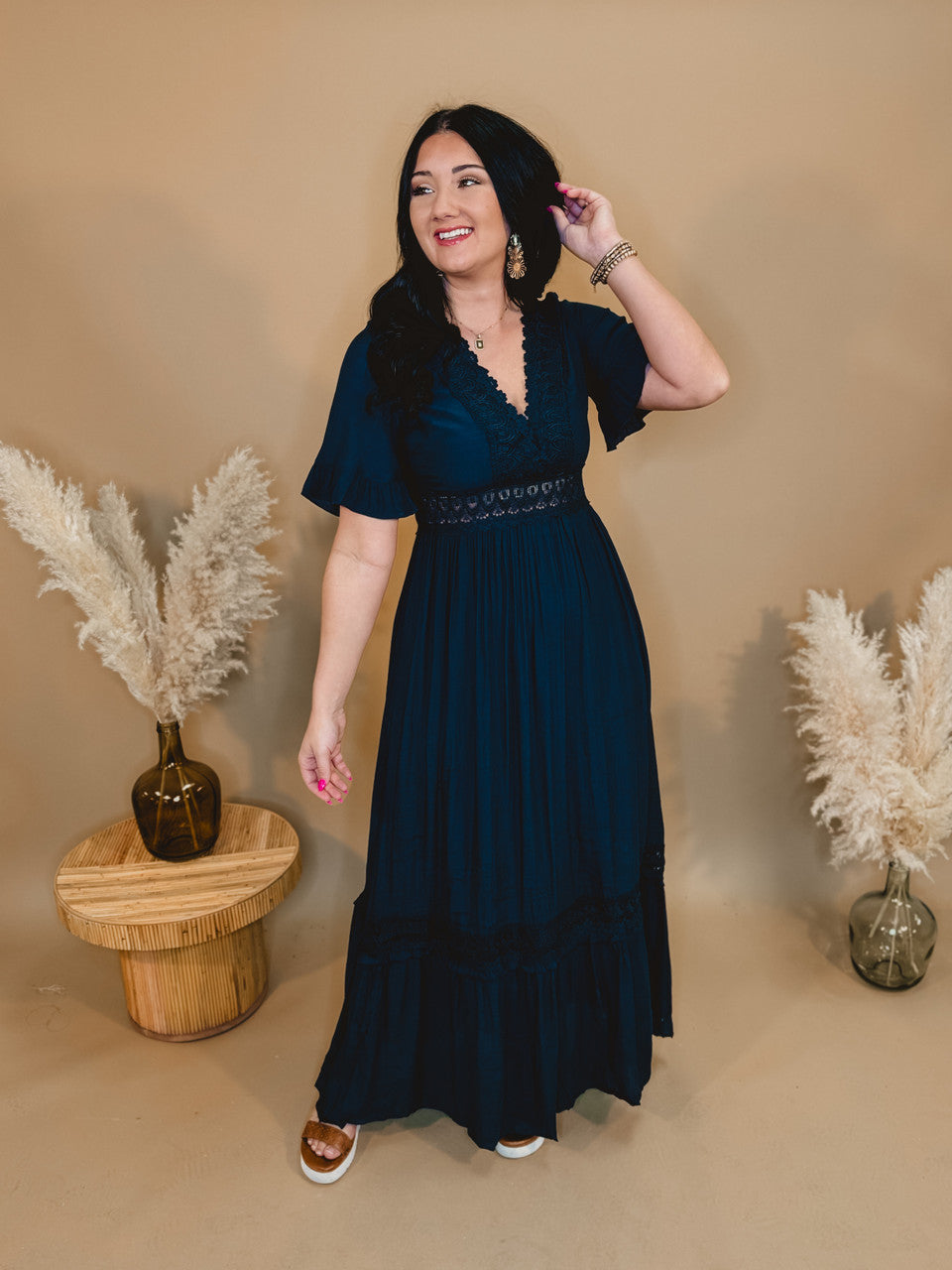 Love You So Crochet Lace Maxi Dress - Navy - Lace and Grace Boutique