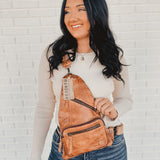 Bedstu Andie Leather Sling Backpack - Tan Rustic