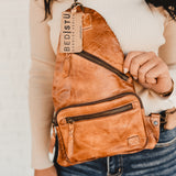 Bedstu Andie Leather Sling Backpack - Tan Rustic