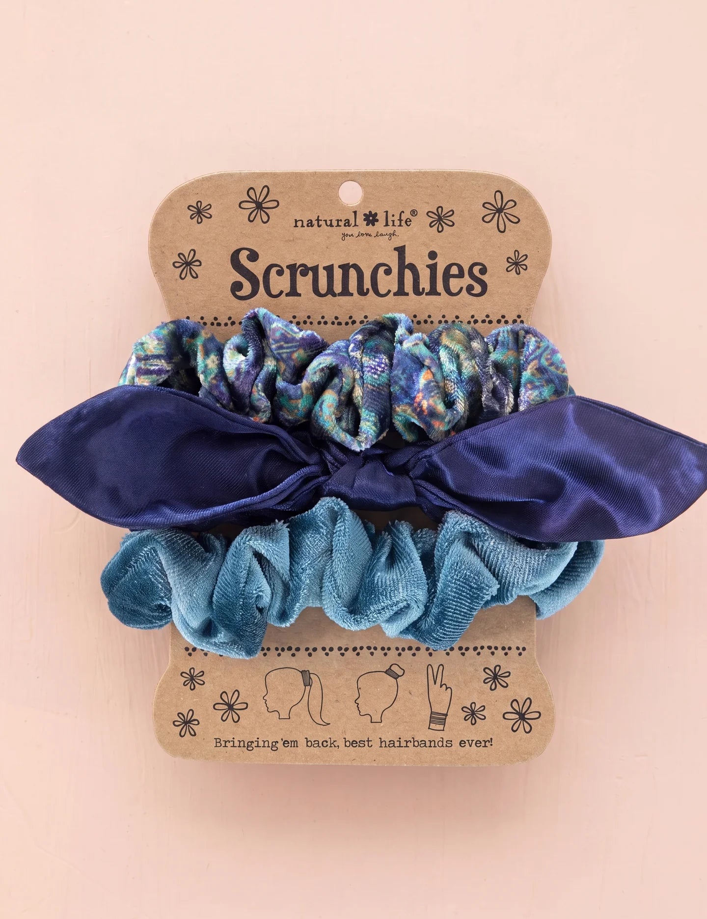 Natural Life Mixed Print Bow Scrunchies, Set of 3 - Blue - Lace and Grace Boutique