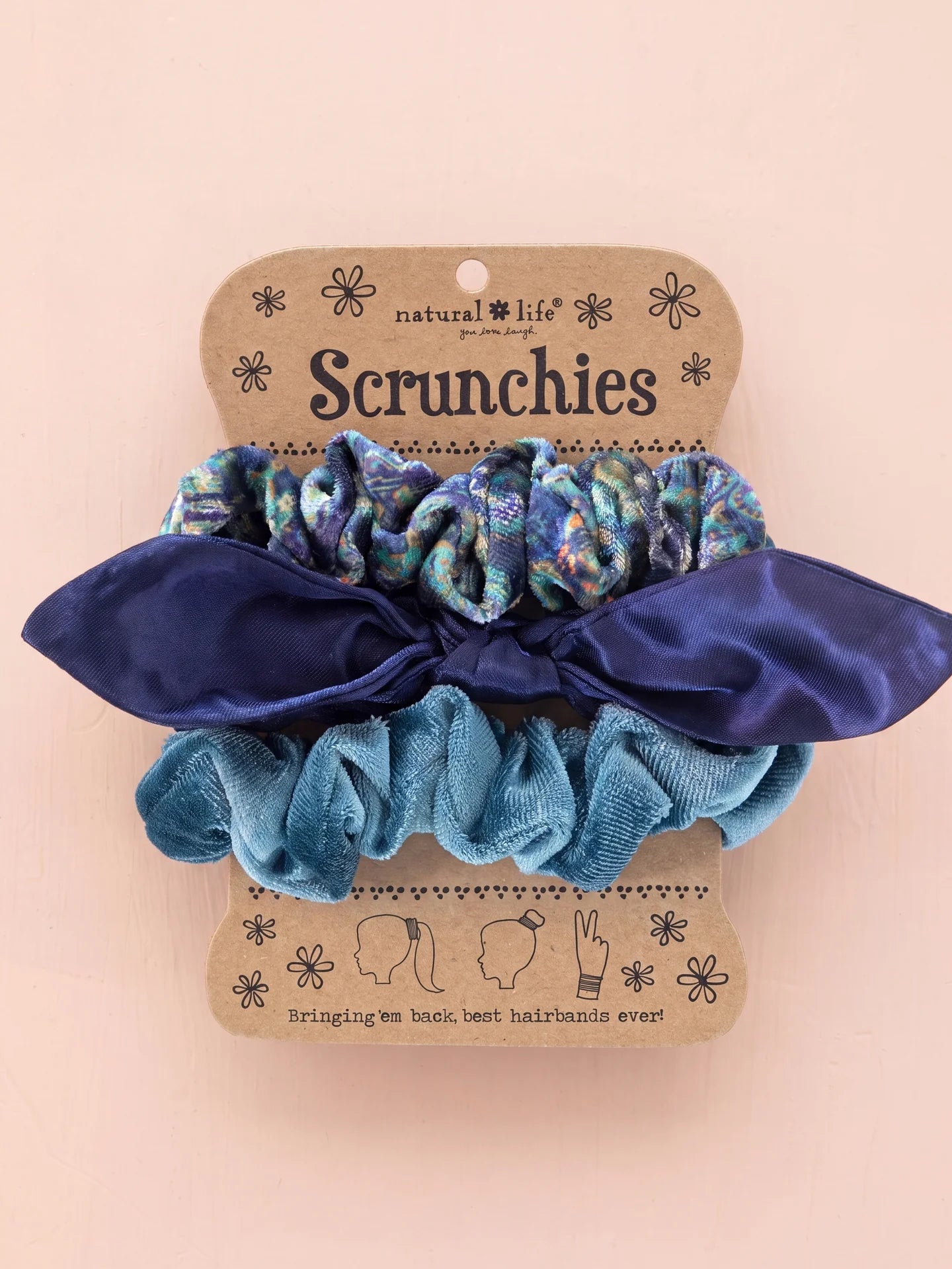 Natural Life Mixed Print Bow Scrunchies, Set of 3 - Blue - Lace and Grace Boutique