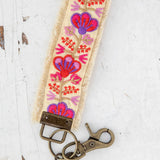 Natural Life Embroidered Key Fob - Pink Vine