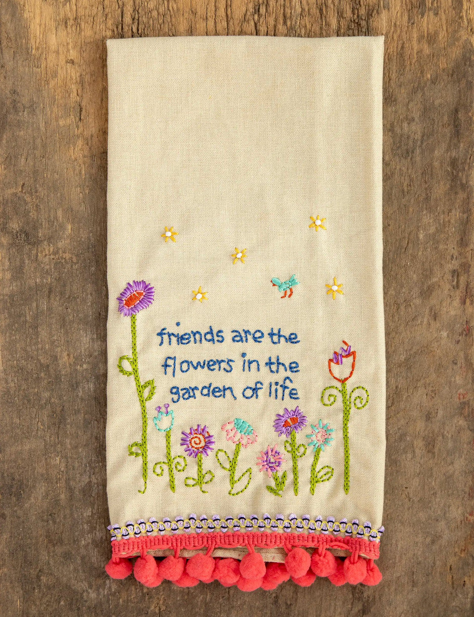 Natural Life Linen Embroidered Hand Towel - Friends - Lace and Grace Boutique