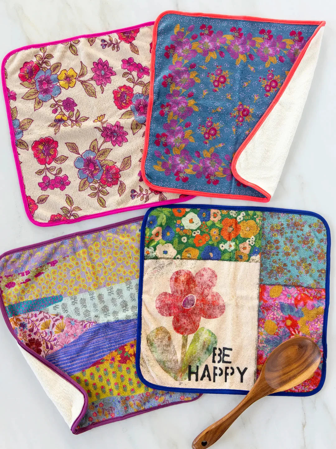 Natural Life Microfiber Dish Cloth, Set of 4 - Be Happy - Lace and Grace Boutique