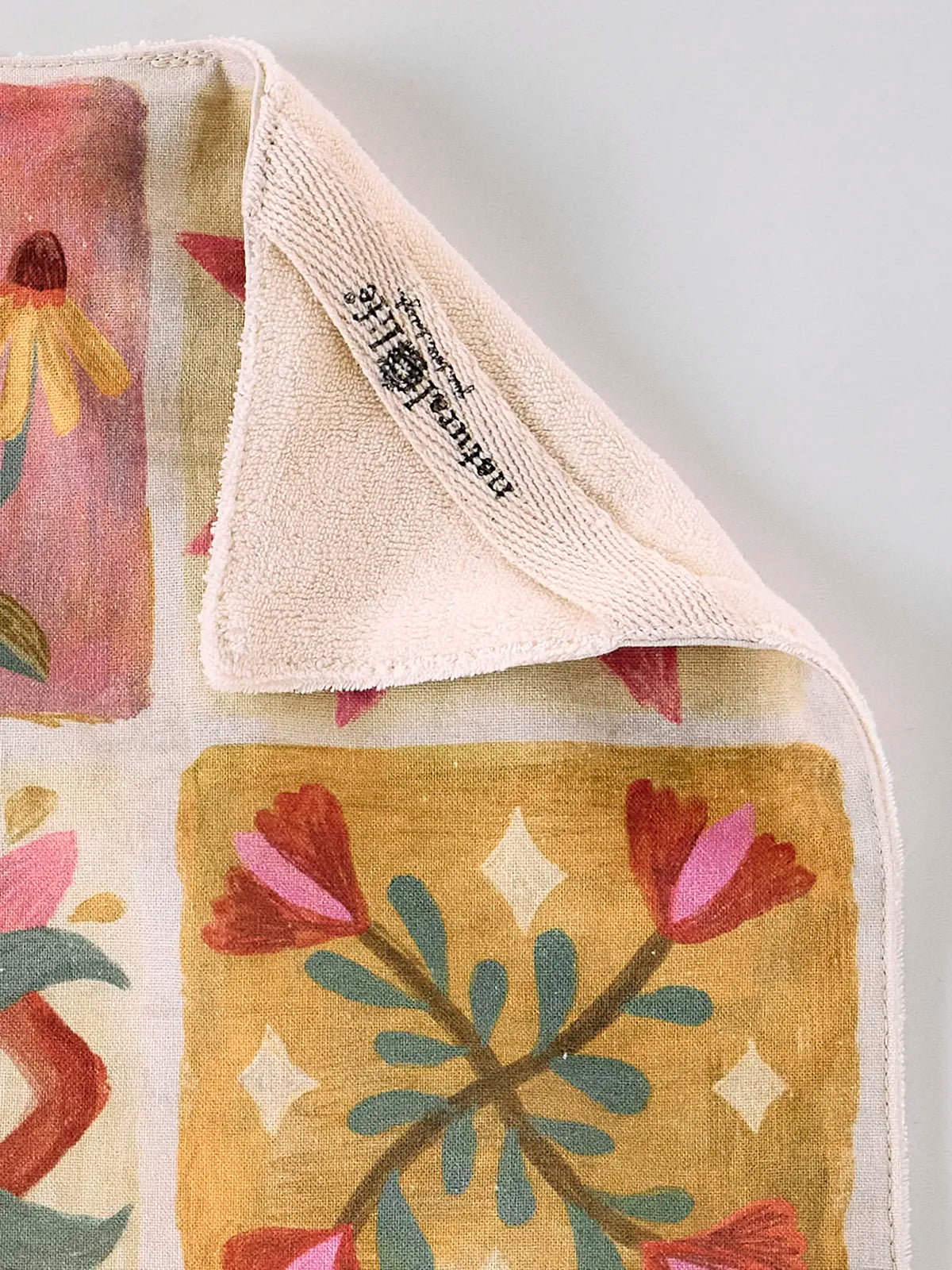 Natural Life Cotton Dish Towel - Folk Quilt Patchwork Cream - Lace and Grace Boutique