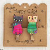 Natural Life Happy Magnet Clips, Set of 2 - Cat