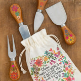 Natural Life Folk Flower Wooden Cheese Knives Set