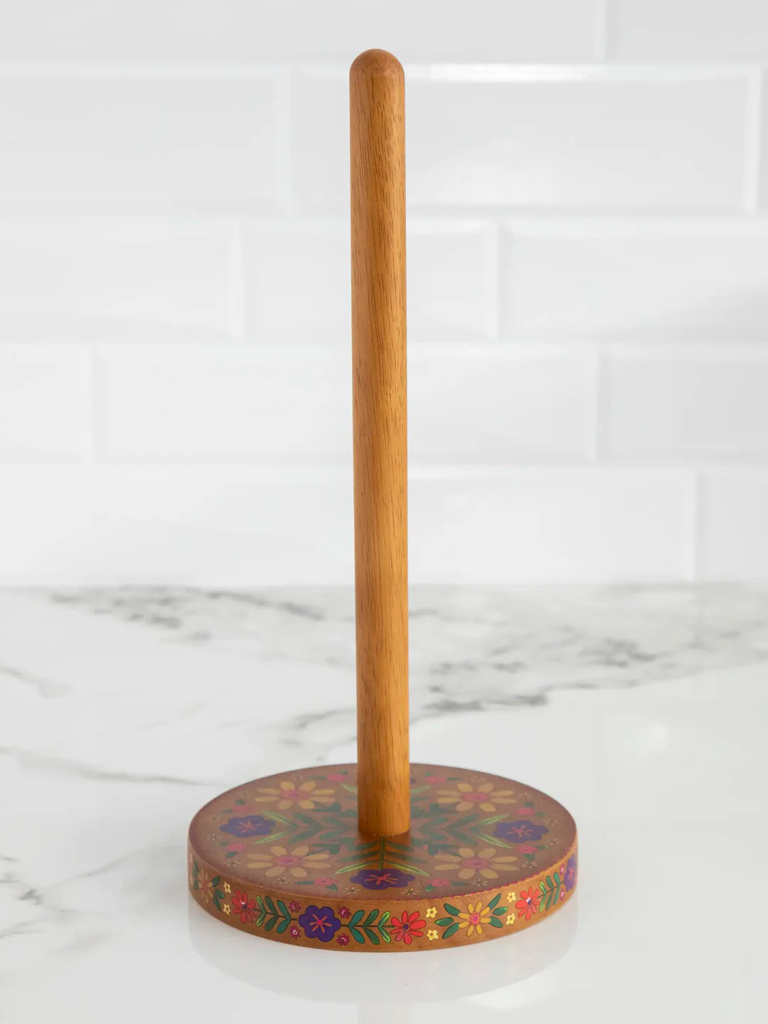 Natural Life Wooden Paper Towel Holder - Folk Floral - Lace and Grace Boutique