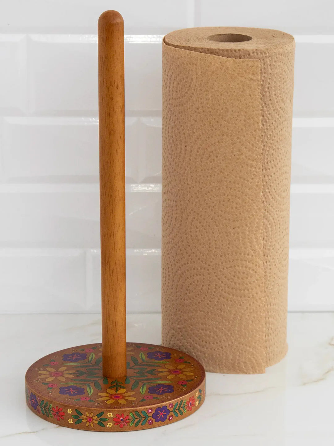 Natural Life Wooden Paper Towel Holder - Folk Floral - Lace and Grace Boutique