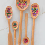 Natural Life Set of 5 Wooden Spoon Set - Folk Flower - Lace and Grace Boutique