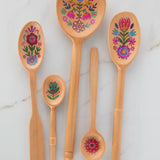 Natural Life Set of 5 Wooden Spoon Set - Folk Flower - Lace and Grace Boutique