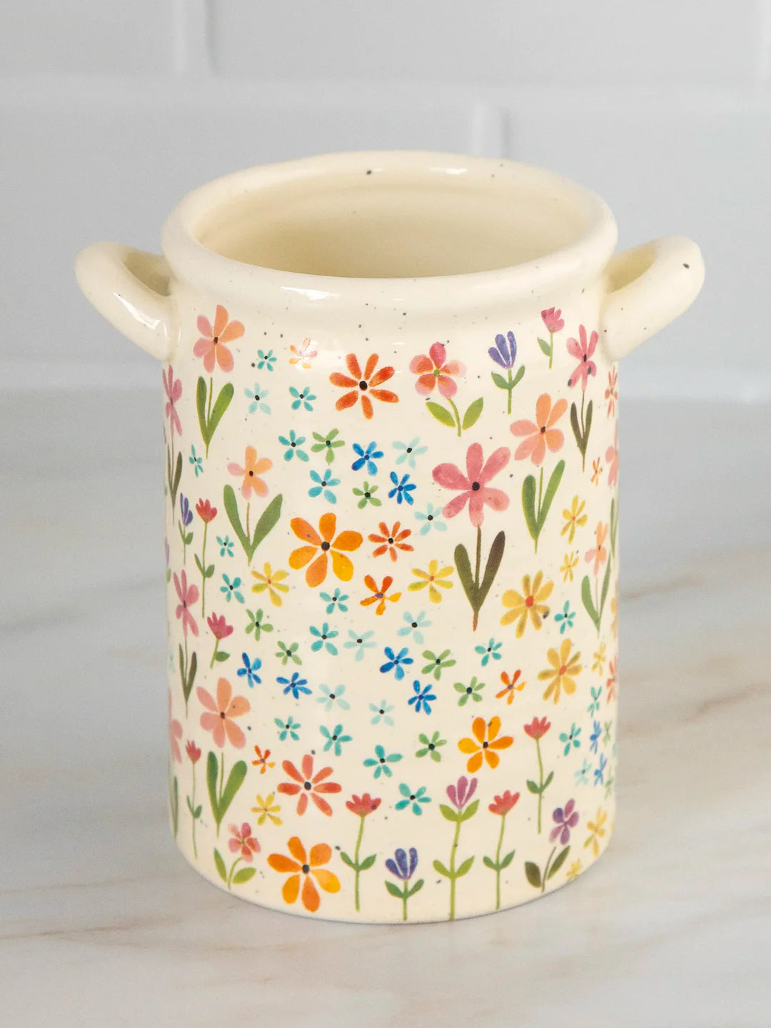 Natural Life Utensil Crock - Ditsy Cream Rainbow Floral - Lace and Grace Boutique