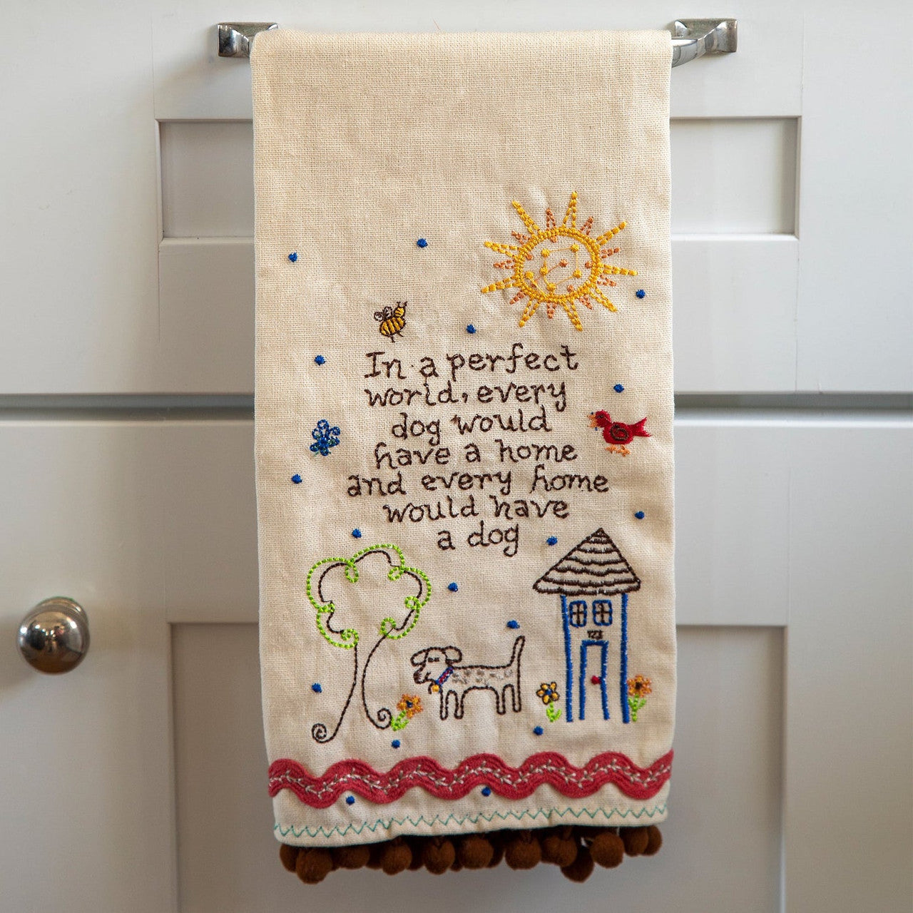 Natural Life Linen Embroidered Hand Towel - Dog - Lace and Grace Boutique