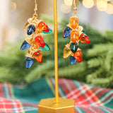 Linked Christmas light bulb drop dangle earrings in multicolor.