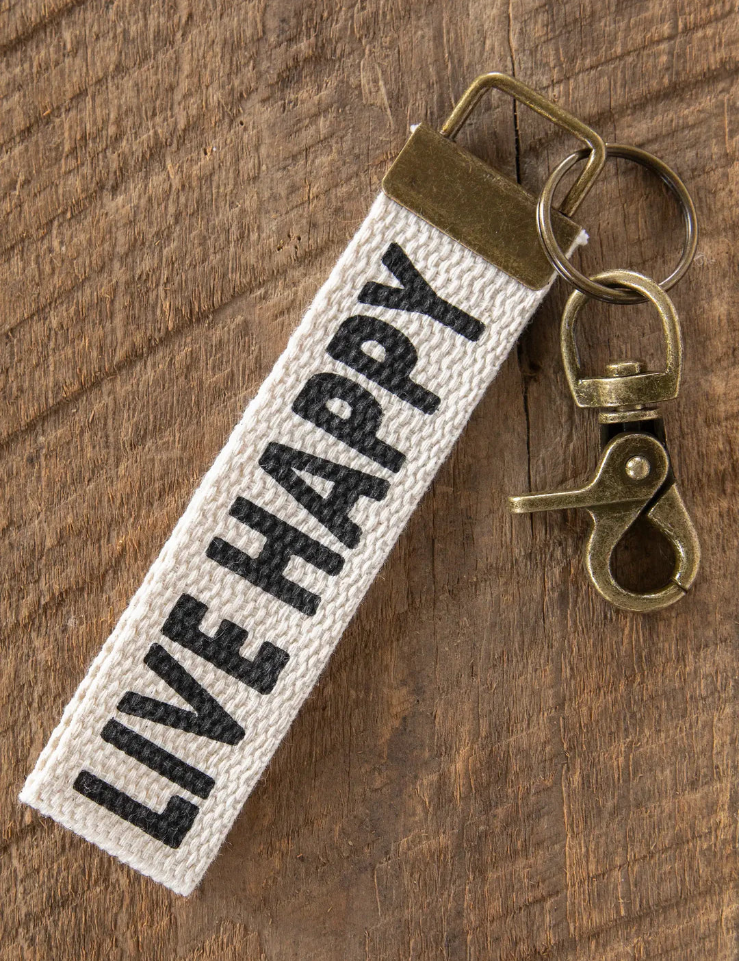 Natural Life Canvas Key Chain - Live Happy - Lace and Grace Boutique