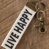 Natural Life Canvas Key Chain - Live Happy - Lace and Grace Boutique