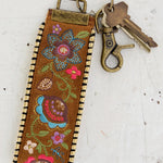 Natural Life Embroidered Key Chain - Brown Suede - Lace and Grace Boutique