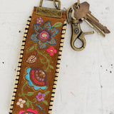 Natural Life Embroidered Key Chain - Brown Suede - Lace and Grace Boutique