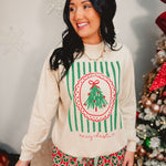 Merry Christmas mineral washed holiday sweatshirt in oatmeal.