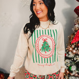 Merry Christmas mineral washed holiday sweatshirt in oatmeal.