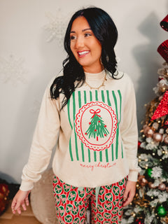 Merry Christmas mineral washed holiday sweatshirt in oatmeal.
