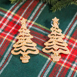 Pearl accented Christmas tree drop earrings in gold.