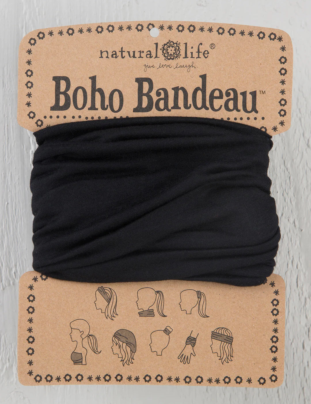 Natural Life black boho bandeau that can be worn as headband, tube top, and more.