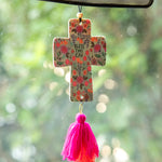Natural life cross shaped car air freshener with a lavender scent and double-sided artwork.