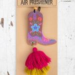 Natural Life boot and tassel car air freshener in strawberry scent.