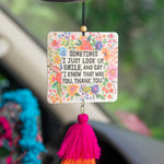 Natural Life faith-based car air freshener in the scent Strawberry with double sided artwork and tassels.