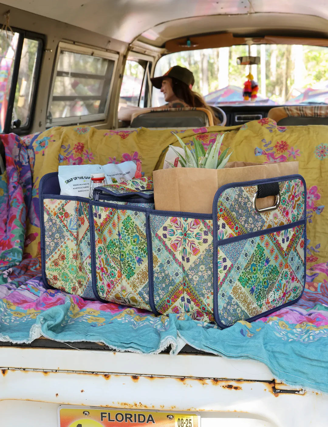 Car trunk organizer with three different sections and a removable cooler by Natural Life.