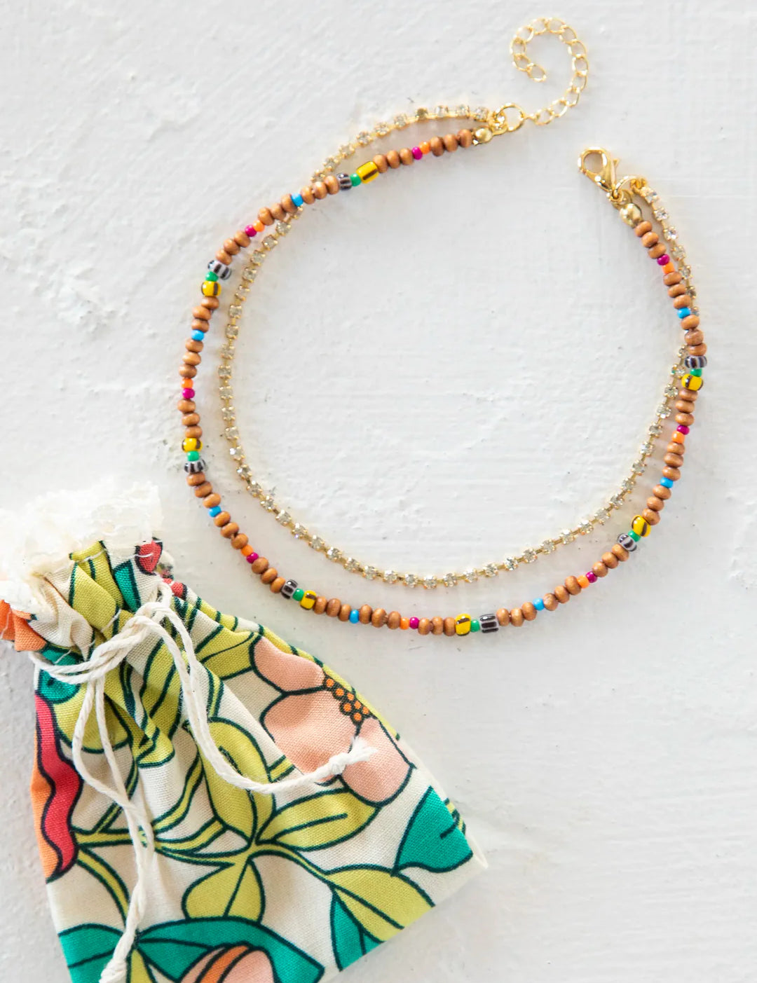 Natural Life rhinestone chain anklet paired with a multicolor beaded chain anklet.