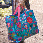 Natural Life jump zippered tote bag in teal love.