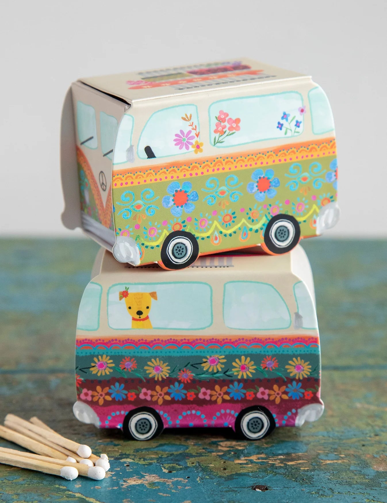 Natural Life set of 2 floral van matchboxes with 120 matches in each box.