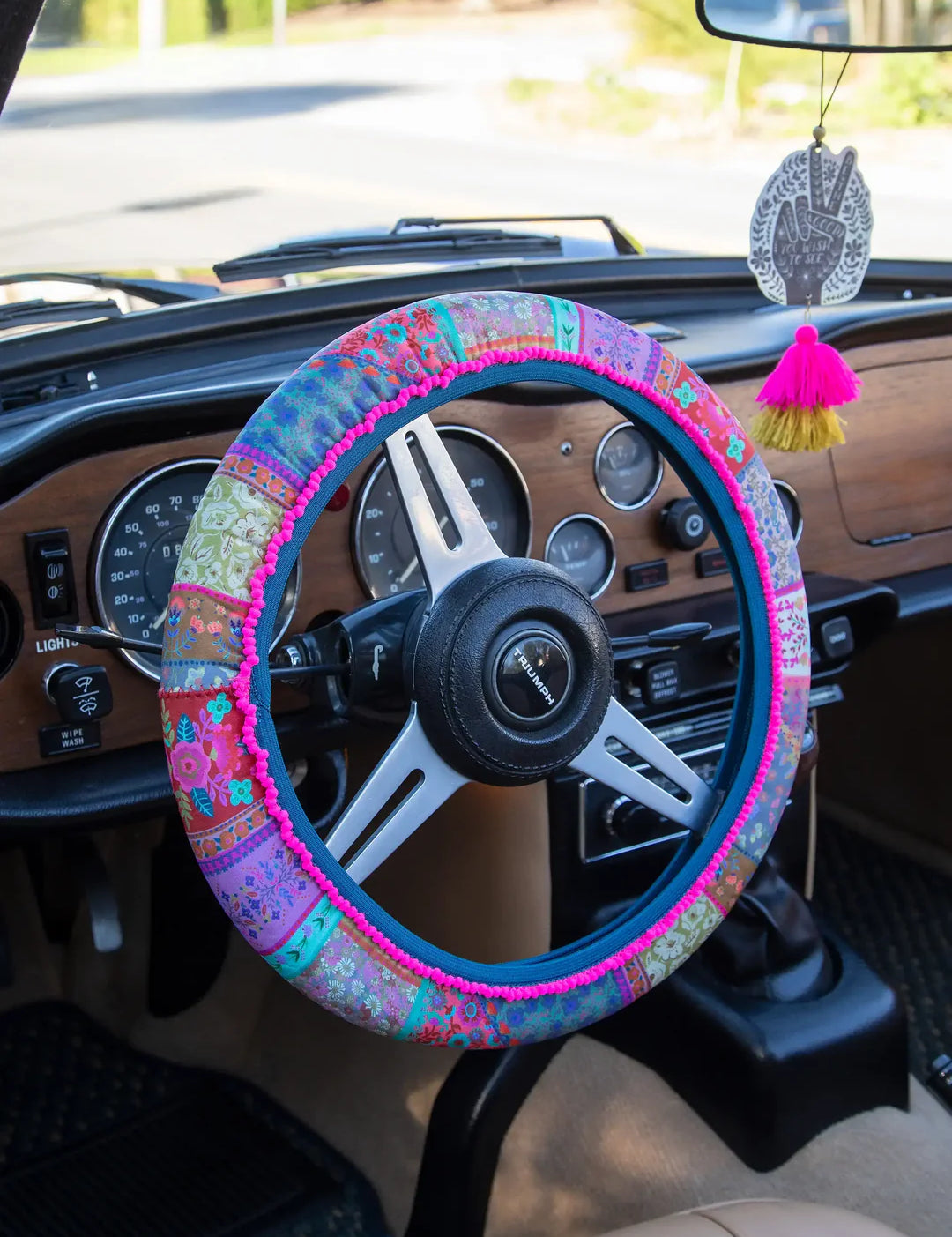 Floral patchwork steering wheel cover by Natural Life.