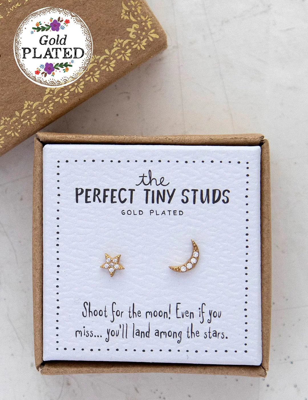 Gold-plated sun and moon stud earrings by Natural Life.