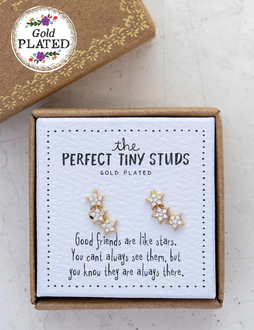 Sat stud earrings with rhinestone accents made of gold-plated and glass by Natural Life.