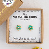 Gold plated turquoise daisy stud earrings by Natural Life.