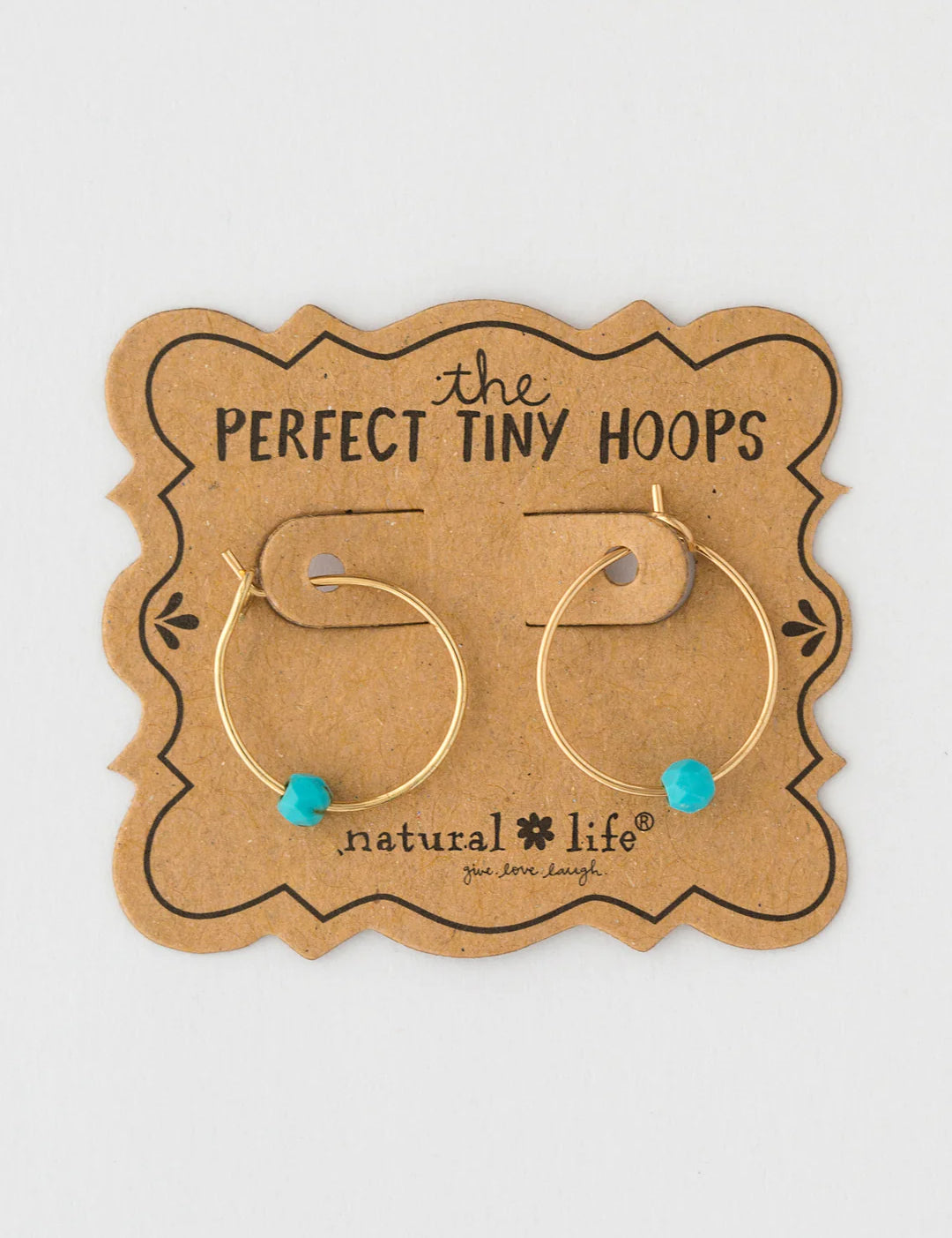 Gold hoop earrings with turquoise beads by Natural Life.